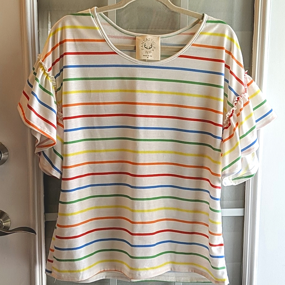 Striped, Ruffle Sleeve Top SZ M